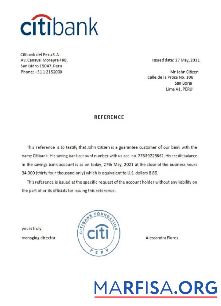 Downloadable Peru Citibank reference template